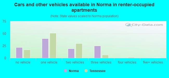 Cars and other vehicles available in Norma in renter-occupied apartments