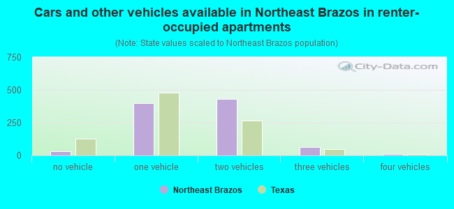 Cars and other vehicles available in Northeast Brazos in renter-occupied apartments