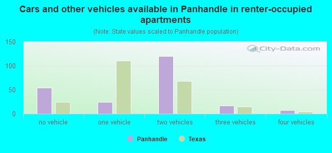 Cars and other vehicles available in Panhandle in renter-occupied apartments