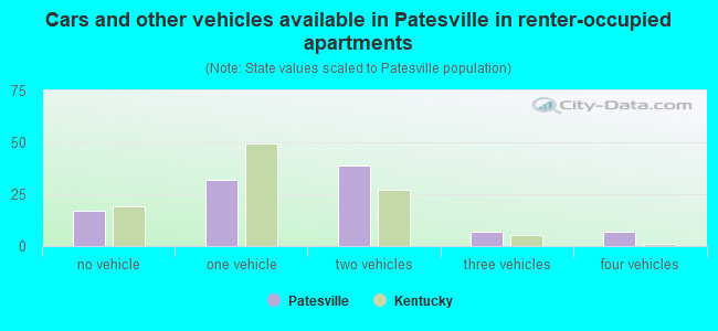 Cars and other vehicles available in Patesville in renter-occupied apartments