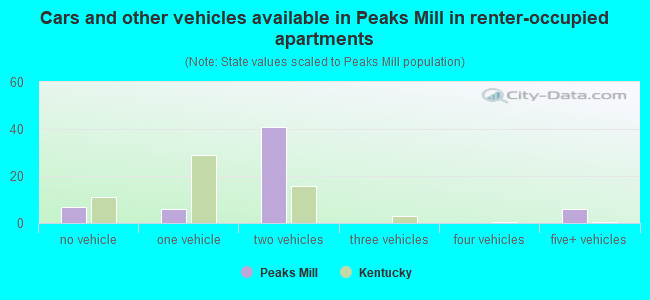 Cars and other vehicles available in Peaks Mill in renter-occupied apartments