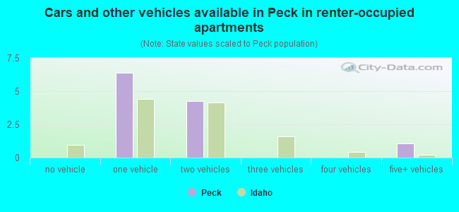 Cars and other vehicles available in Peck in renter-occupied apartments