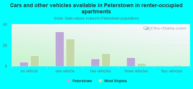 Cars and other vehicles available in Peterstown in renter-occupied apartments