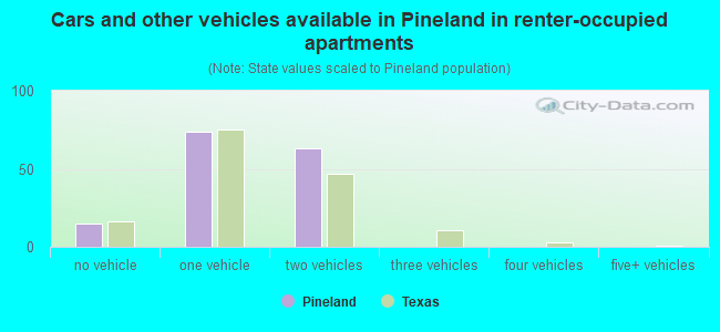 Cars and other vehicles available in Pineland in renter-occupied apartments