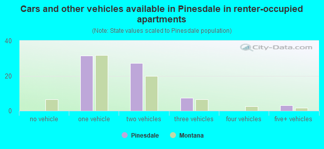 Cars and other vehicles available in Pinesdale in renter-occupied apartments