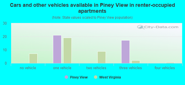 Cars and other vehicles available in Piney View in renter-occupied apartments