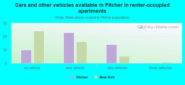 Cars and other vehicles available in Pitcher in renter-occupied apartments