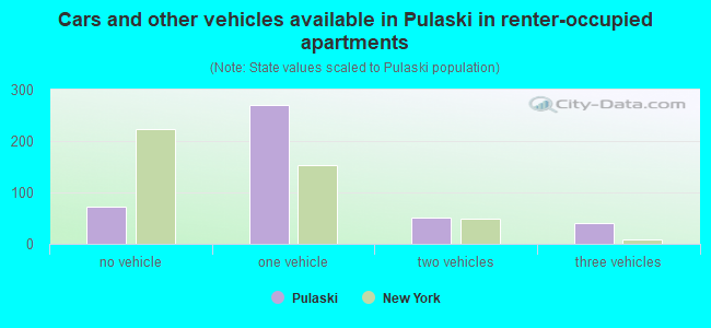 Cars and other vehicles available in Pulaski in renter-occupied apartments