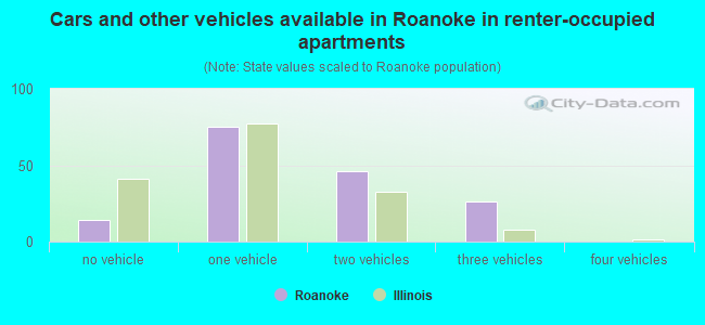 Cars and other vehicles available in Roanoke in renter-occupied apartments