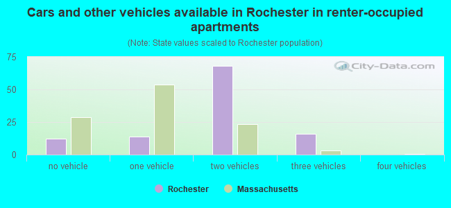 Cars and other vehicles available in Rochester in renter-occupied apartments