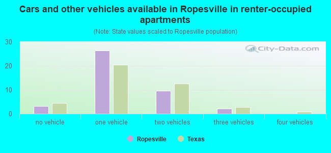 Cars and other vehicles available in Ropesville in renter-occupied apartments