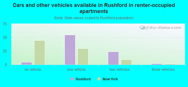 Cars and other vehicles available in Rushford in renter-occupied apartments
