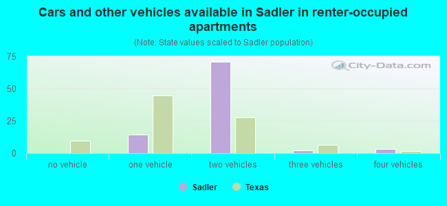 Cars and other vehicles available in Sadler in renter-occupied apartments
