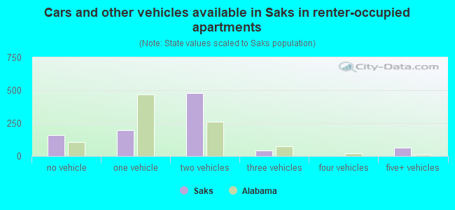Cars and other vehicles available in Saks in renter-occupied apartments