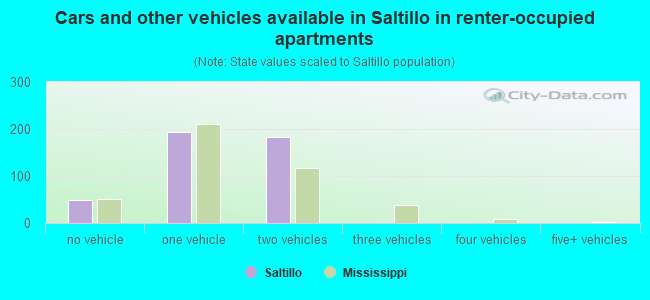 Cars and other vehicles available in Saltillo in renter-occupied apartments