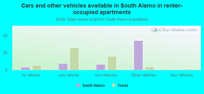 Cars and other vehicles available in South Alamo in renter-occupied apartments