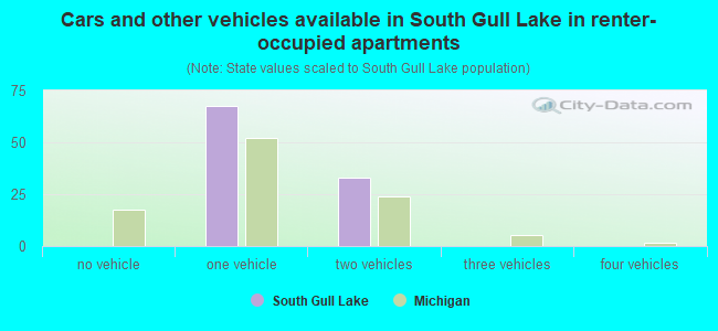 Cars and other vehicles available in South Gull Lake in renter-occupied apartments