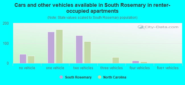 Cars and other vehicles available in South Rosemary in renter-occupied apartments