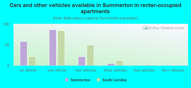 Cars and other vehicles available in Summerton in renter-occupied apartments