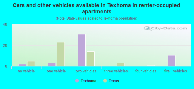 Cars and other vehicles available in Texhoma in renter-occupied apartments
