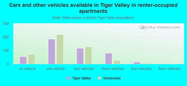 Cars and other vehicles available in Tiger Valley in renter-occupied apartments