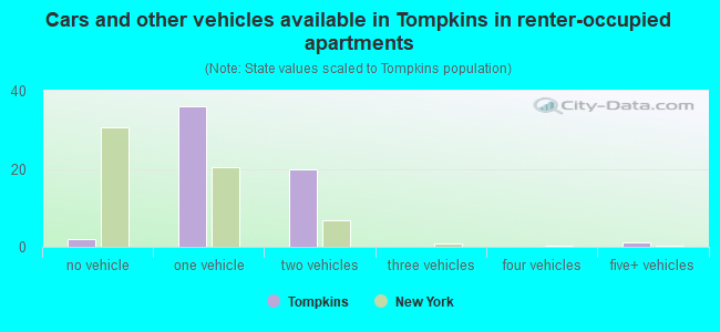 Cars and other vehicles available in Tompkins in renter-occupied apartments