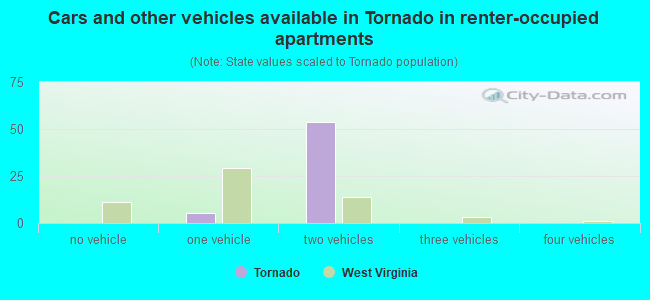 Cars and other vehicles available in Tornado in renter-occupied apartments