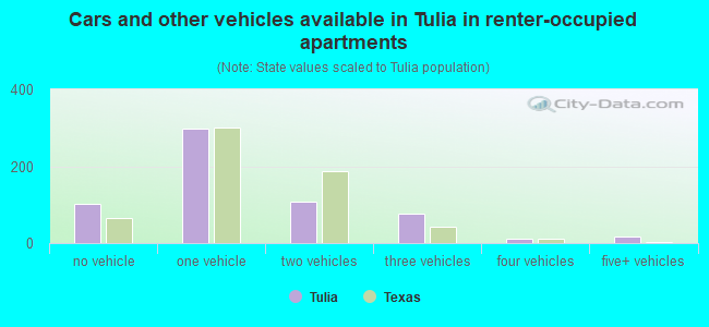 Cars and other vehicles available in Tulia in renter-occupied apartments