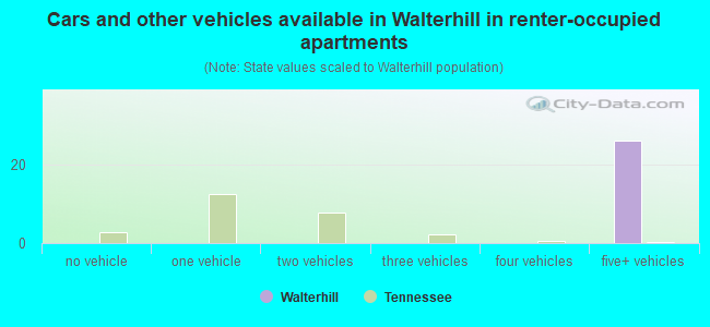 Cars and other vehicles available in Walterhill in renter-occupied apartments