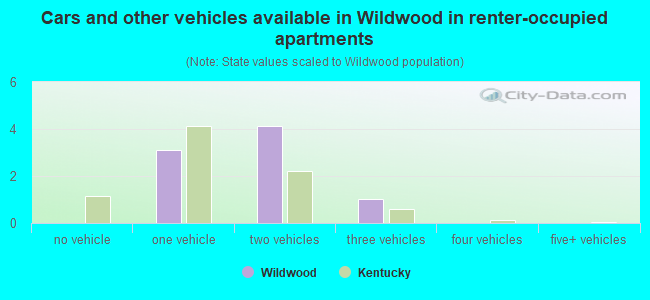 Cars and other vehicles available in Wildwood in renter-occupied apartments