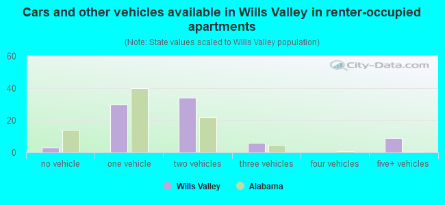 Cars and other vehicles available in Wills Valley in renter-occupied apartments