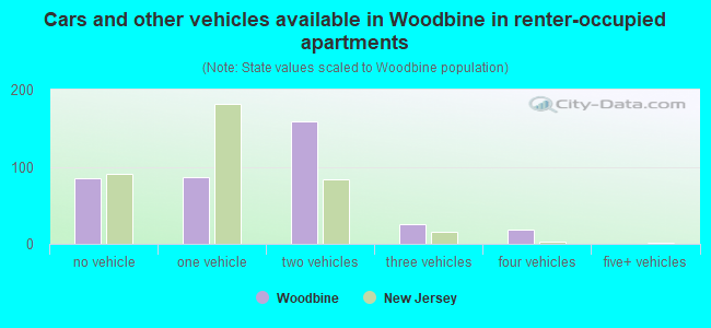 Cars and other vehicles available in Woodbine in renter-occupied apartments
