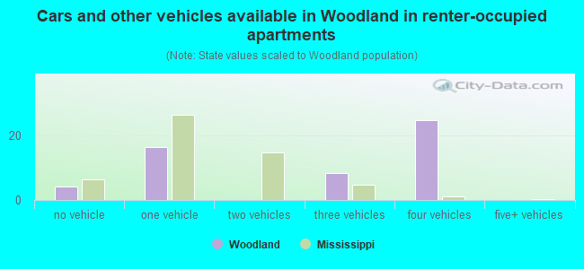 Cars and other vehicles available in Woodland in renter-occupied apartments