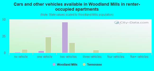 Cars and other vehicles available in Woodland Mills in renter-occupied apartments