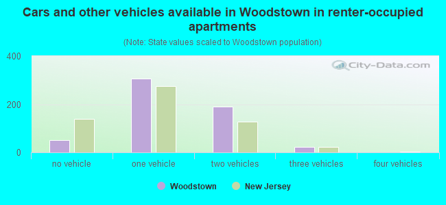 Cars and other vehicles available in Woodstown in renter-occupied apartments