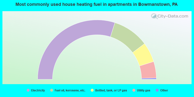 Most commonly used house heating fuel in apartments in Bowmanstown, PA