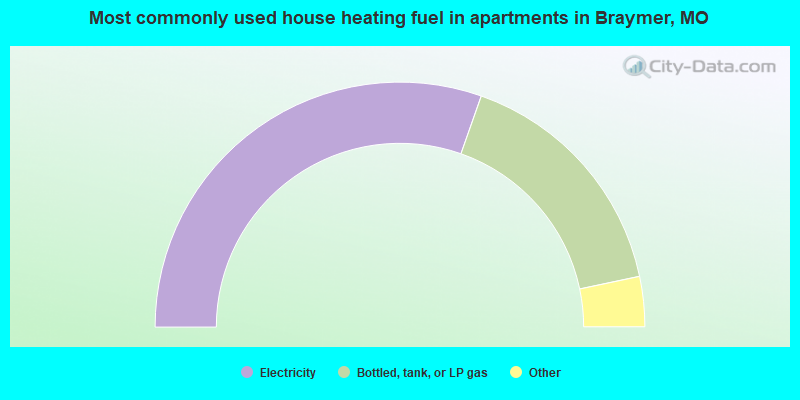 Most commonly used house heating fuel in apartments in Braymer, MO