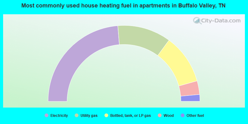 Most commonly used house heating fuel in apartments in Buffalo Valley, TN