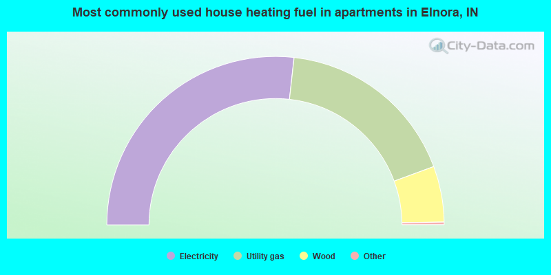Most commonly used house heating fuel in apartments in Elnora, IN