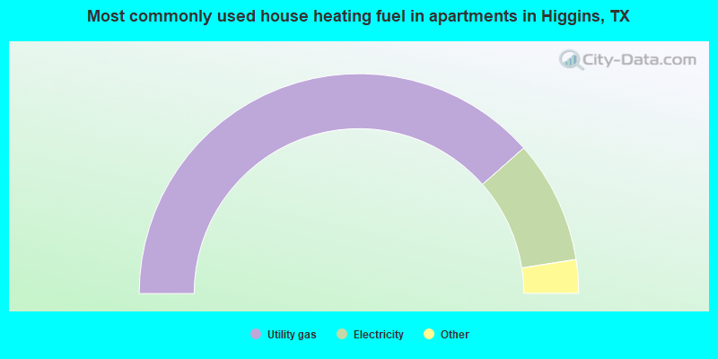 Most commonly used house heating fuel in apartments in Higgins, TX