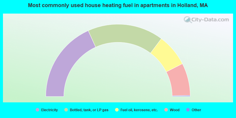 Most commonly used house heating fuel in apartments in Holland, MA