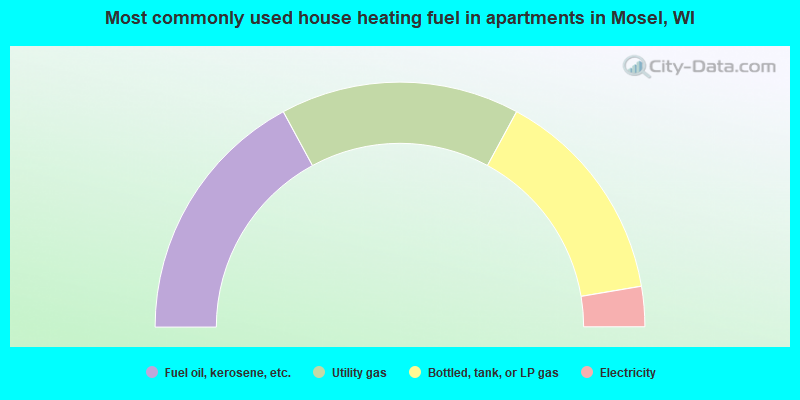 Most commonly used house heating fuel in apartments in Mosel, WI