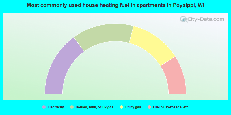 Most commonly used house heating fuel in apartments in Poysippi, WI