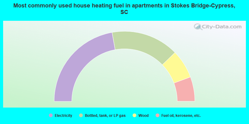 Most commonly used house heating fuel in apartments in Stokes Bridge-Cypress, SC