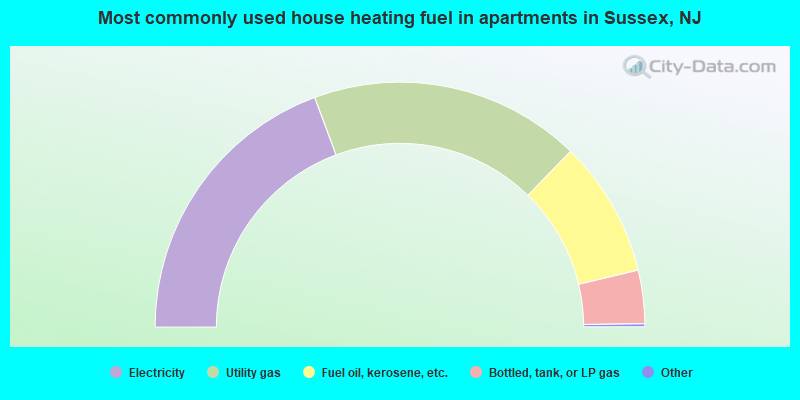Most commonly used house heating fuel in apartments in Sussex, NJ