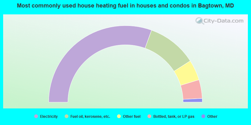 Most commonly used house heating fuel in houses and condos in Bagtown, MD