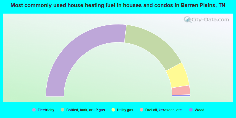 Most commonly used house heating fuel in houses and condos in Barren Plains, TN