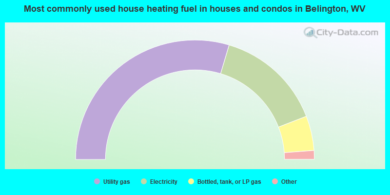 Most commonly used house heating fuel in houses and condos in Belington, WV