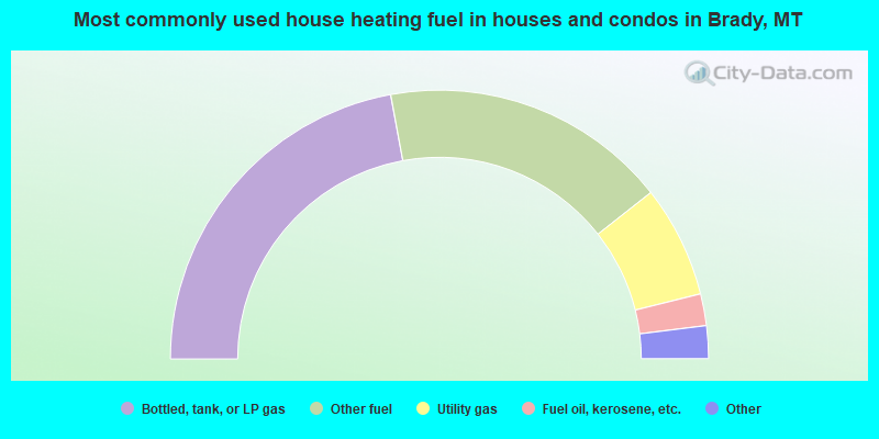 Most commonly used house heating fuel in houses and condos in Brady, MT