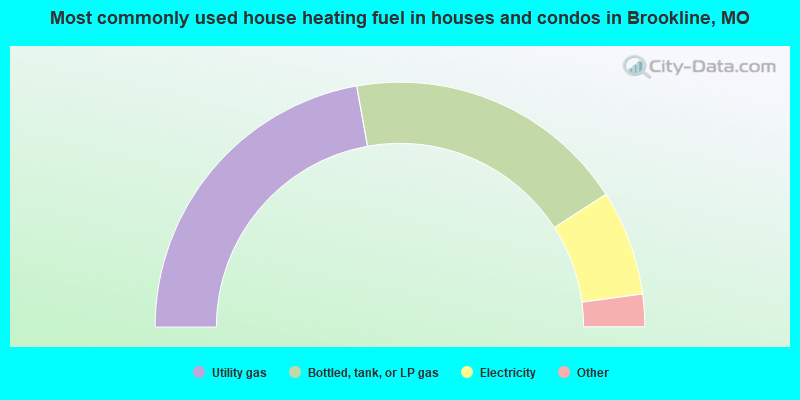 Most commonly used house heating fuel in houses and condos in Brookline, MO